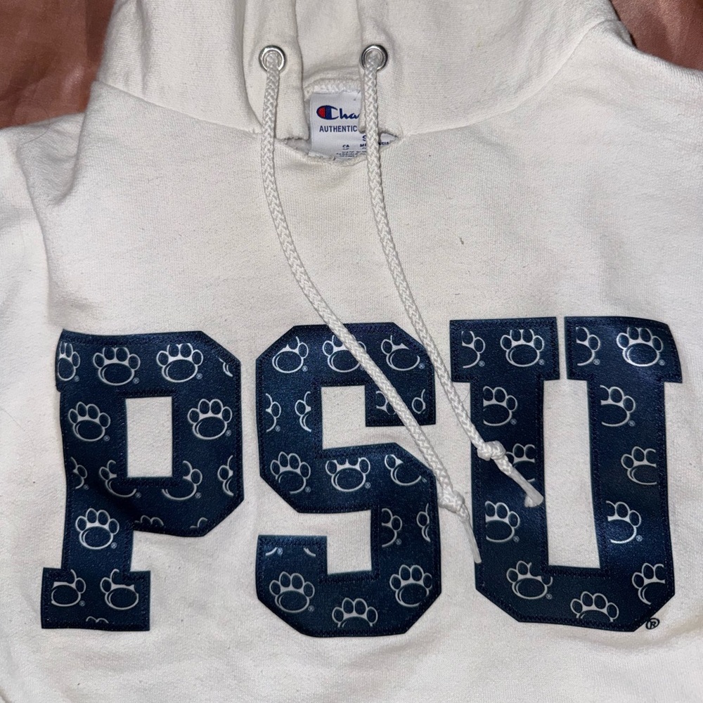 PSU PENN STATE Champion White Hoodie with Navy Graphic